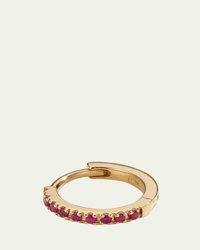 14k Yellow Gold Pave Ruby 8mm Huggie Hoop Earring, Single